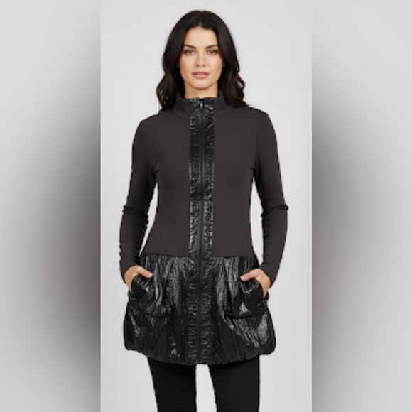 DZHAVAEL COUTURE Black Zip Bubble Hem Garbage Bag Like Fabric Slim Fit Jacket S - Picture 1 of 8